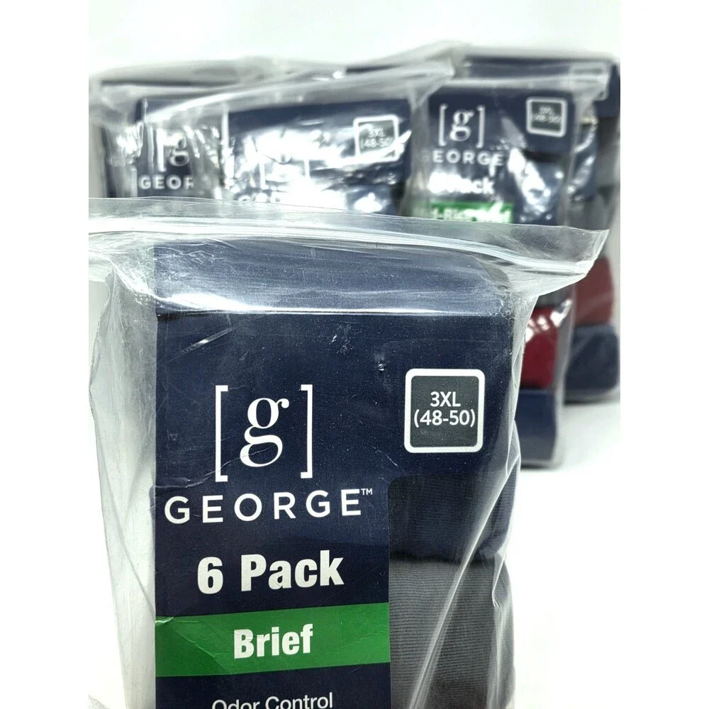George Men's 6-pack Cotton Briefs Black Blue Gray Red Size 3XL Tagless Wicking